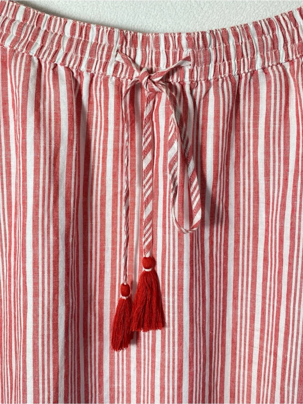 TALBOTS Linen/Cotton Blend Maxi Skirt Red/White Striped Elastic Waist Flare Sz L